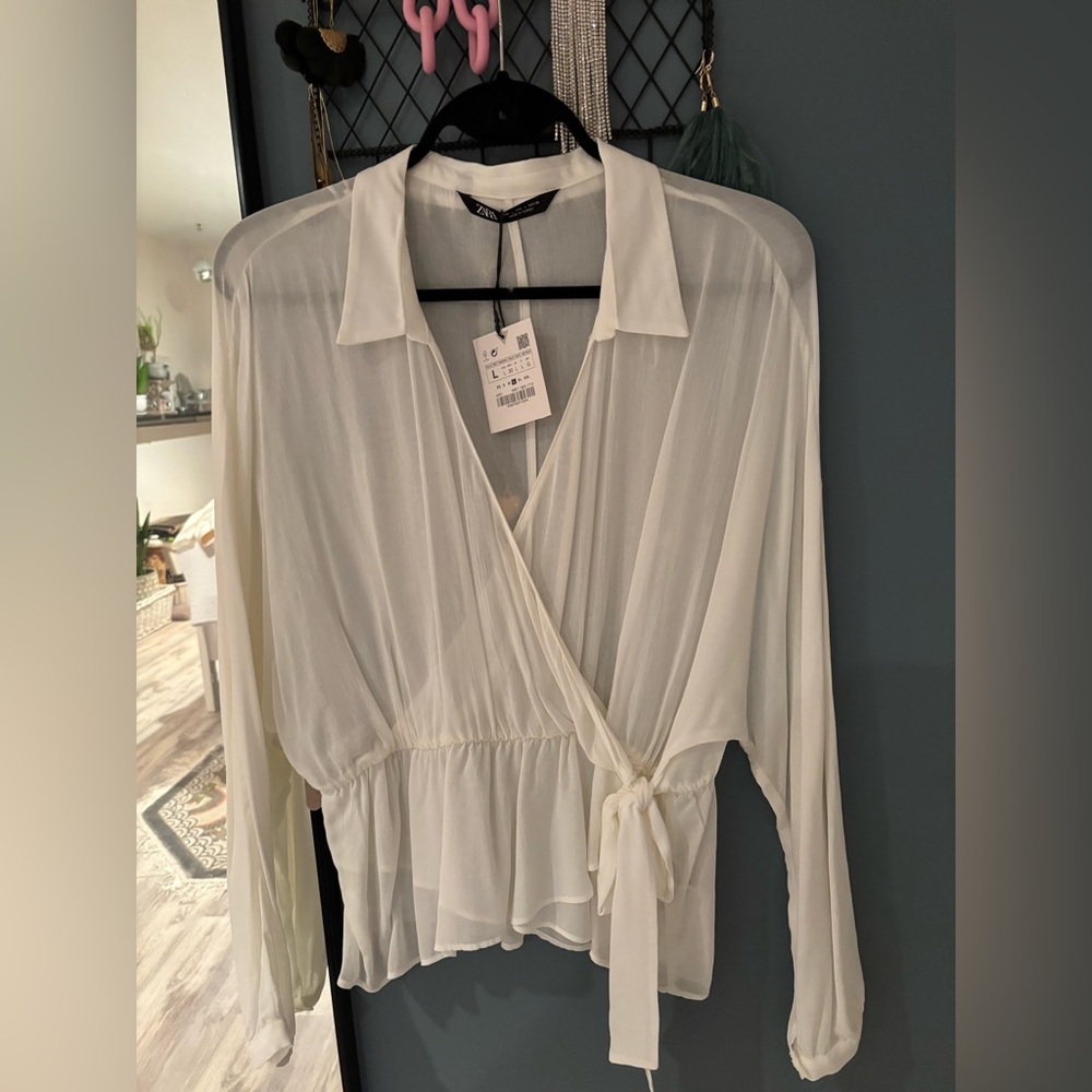 Zara white Wrap Blouse